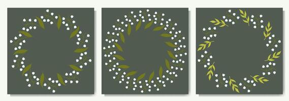 Set of spring wreaths with lilies of the valley vector