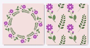 Botanical floral round frame and pattern vector