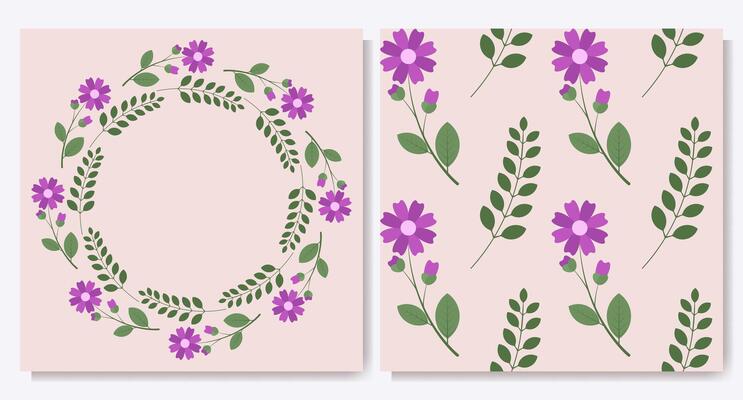 Botanical floral round frame and pattern
