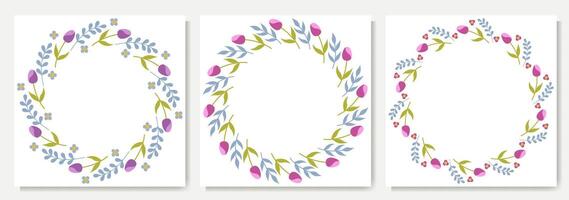 Set of spring wreaths with tulips vector