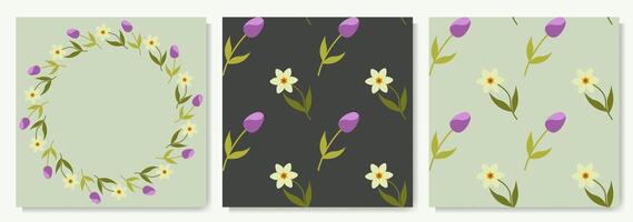 Botanical set with tulips and daffodils vector