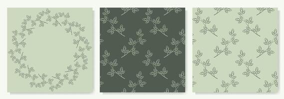 Floral set of round frame and patterns vector