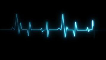 Glowing cyan blue color heartbeat and pulse rate signal animation Isolated on black background video