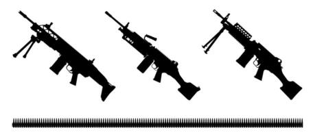 Set of Machine Gun Silhouette Illustrations Isolated on White Background vector