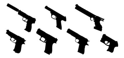 Set of Modern Handgun Silhouette Illustration Isolated on White Background vector