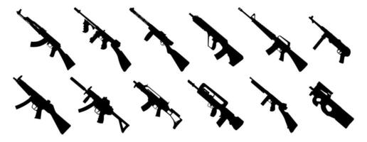 Collection of Assault Rifle Silhouettes on White Background vector