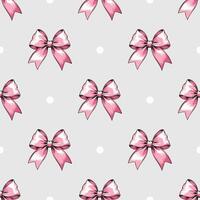 seamless pattern with pink bows and white polka dots on light gray background vector