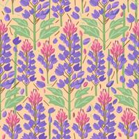 floral seamless pattern with lupines on light peachy background vector