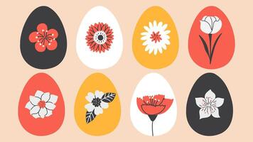 Set of colorful Easter spring eggs with floral pattern. Springtime collection. vector