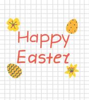 Happy Easter card with handwritten text and doodle eggs. vector