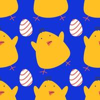 Easter seamless pattern with funny chick and egg. hand-drawn print. vector