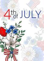 4th of July patriotic Flower Design. Independence day Illustrations. US Patriotic colors flower bouquet. US flag design with flowers. 4 July design template. vector