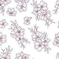 Floral seamless pattern with Sakura. Cherry Blossom background. Eco background. Cherry Blossom and greenery hand drawn line art design. Elegant seamless background minimalist style vector