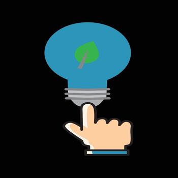 A hand with an extended finger points upward, giving the appearance of pressing a button or switch. The image suggests themes of eco-friendly innovation or sustainable energy vector