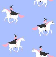 Flat witch riding unicorn pattern vector
