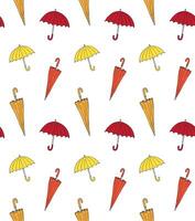 Seamless pattern of color hand drawn doodle sketch umbrellas isolated on white background vector