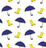 Seamless pattern of hand drawn doodle sketch gumboots and umbrella isolated vector