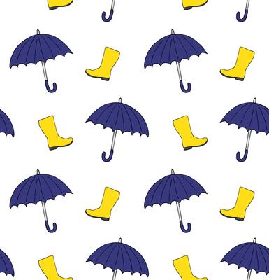 Seamless pattern of hand drawn doodle sketch gumboots and umbrella isolated