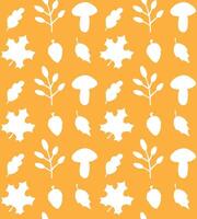 Seamless pattern of hand drawn doodle sketch autumn leaves mushroom and acorn vector