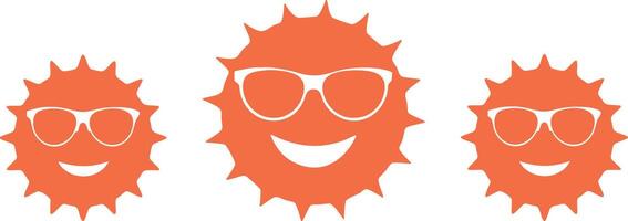 Smiling Sun Icons with Sunglasses for Summer Vibes. Happy Sun Faces with Sunglasses. Summer Theme. vector