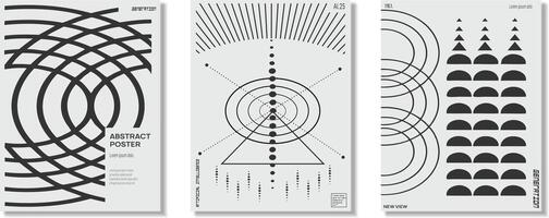 Three black and white posters with geometric shapes vector