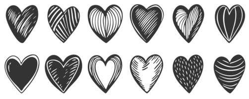 Heart . Set Hand drawn ink Hearts Isolated On vector