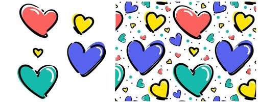 Set hearts in different pose. pattern of heart illustration with different style. vector