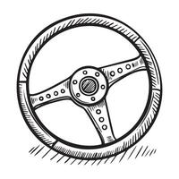 A close up of a car steering wheel with a black and white drawing vector