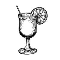 A glass of a drink with a straw and a slice of orange on top vector