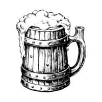 A wooden mug with foam on top of it vector