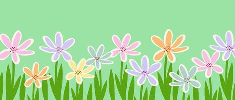 Flowers and leaves, cute horizontal background. Floral spring or summer background with space for text. vector
