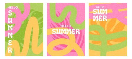 Set of summer bright abstract backgrounds with wavy shapes and lines. Templates for celebration, branding, banner, cover, label. vector