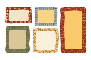 Set of retro frames in Africa style. Vintage frames with African prints. vector