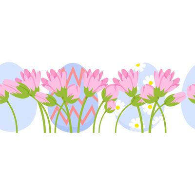 Seamless border of Easter eggs and flowers