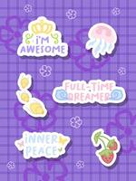 a set of cute duck and jellyfish with good word sticker design vector