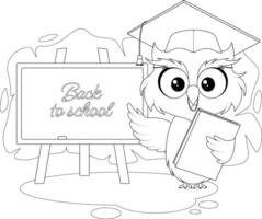 Smart Owl at the Blackboard. Coloring Page for Kids vector