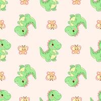 Seamless dinosaur and butterfly pattern in soft pastel tones vector