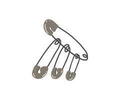 Flat illustration of metal safety pins in various sizes. Ideal for sewing, tailoring, and crafting designs vector