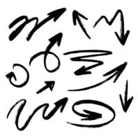 Collection of bold, hand-drawn curved and wavy arrows. Funky thick arrows with playful squiggles and brush-style strokes. Ideal for highlighting directions in banners, collages, graphic design vector