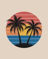 sunset behind palm trees vector