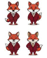 Confident fox in a deep red suit with a beige tie vector