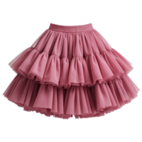 Rose-colored ruffled skirt with two layers an elastic waist and a flowy chiffon texture isolated on transparent background png