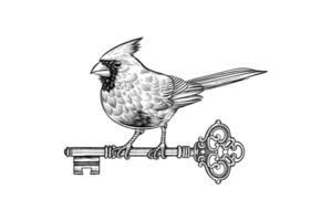 illustration drawing of a cardinal bird with a key vector