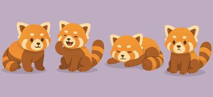 Set of Cute Red Panda With Various Expression and Pose Cartoon Characters Flat Illustration vector