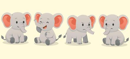 Set of Cute Elephant With Various Expression and Pose Cartoon Characters vector