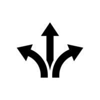 Three way arrow icon isolated on white background. 3 direction arrows sign symbol vector