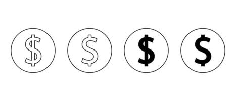 Dollar, money icon set on circle line. USD currency, price sign symbol vector