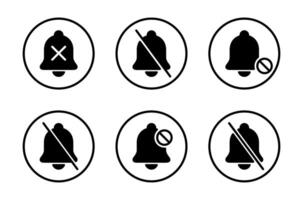 Silent bell icon set collection on circle line. Mute sound, off notification sign symbol vector