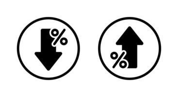 Percent arrow down and up icon on circle line. Percentage decline and growth sign symbol vector