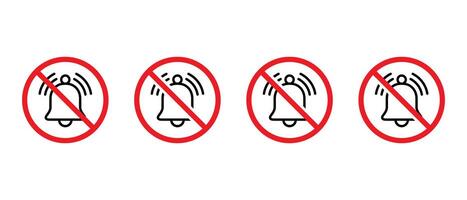 No bell outline sign icon set collection. Notification prohibition symbol. Sound with forbidden concept vector